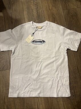 Aime Leon Dore White Short-Sleeve Tee with Blue Oval Logo